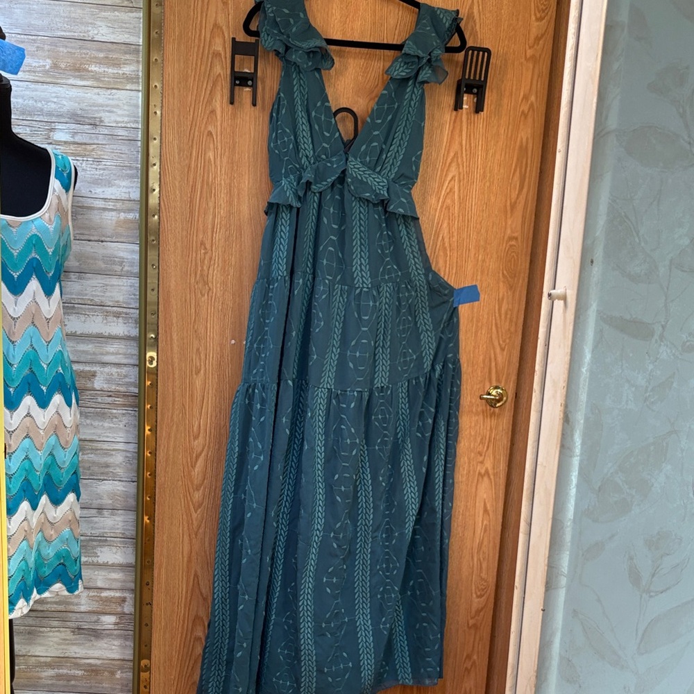 Minuet Teal Ruffle Maxi Dress